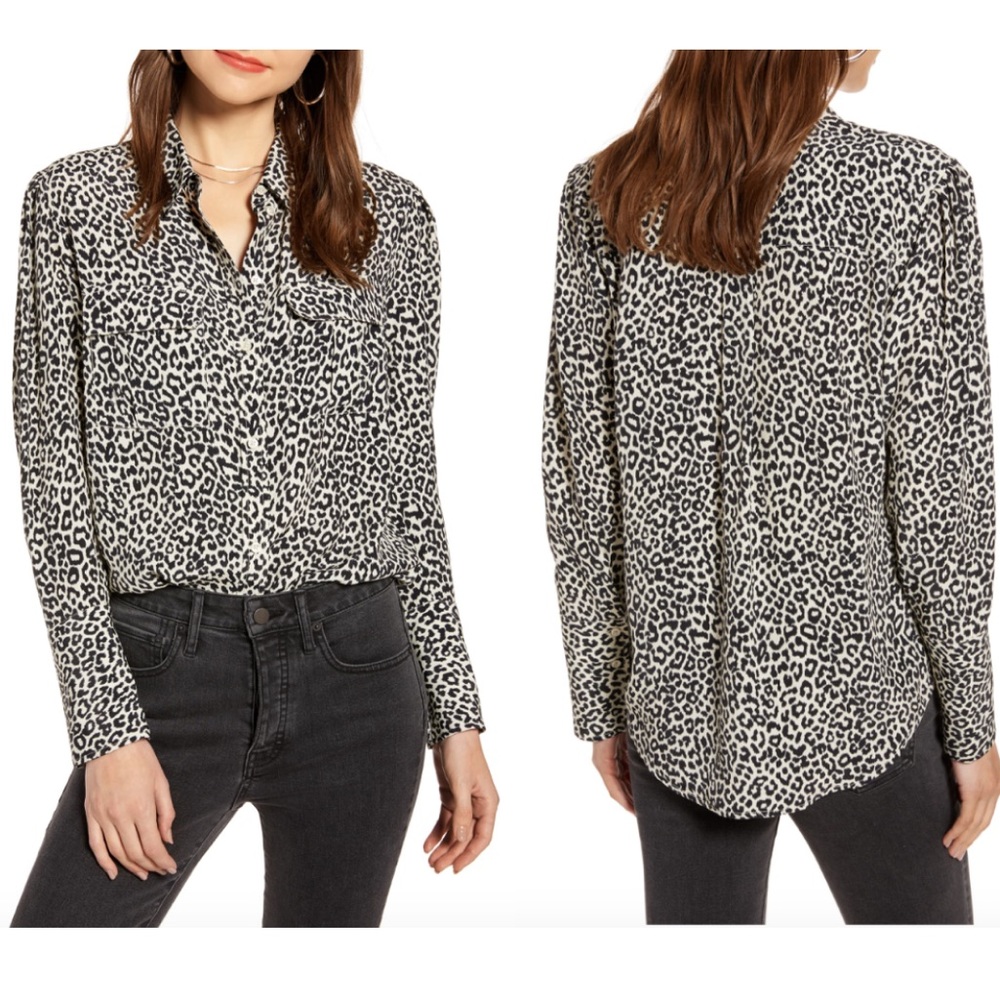 Something Navy Animal Print Utility Blouse